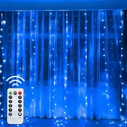 LED Curtain String Lights - USB Powered Fairy Lights for New Year Garland & Christmas Decoration (Blue)