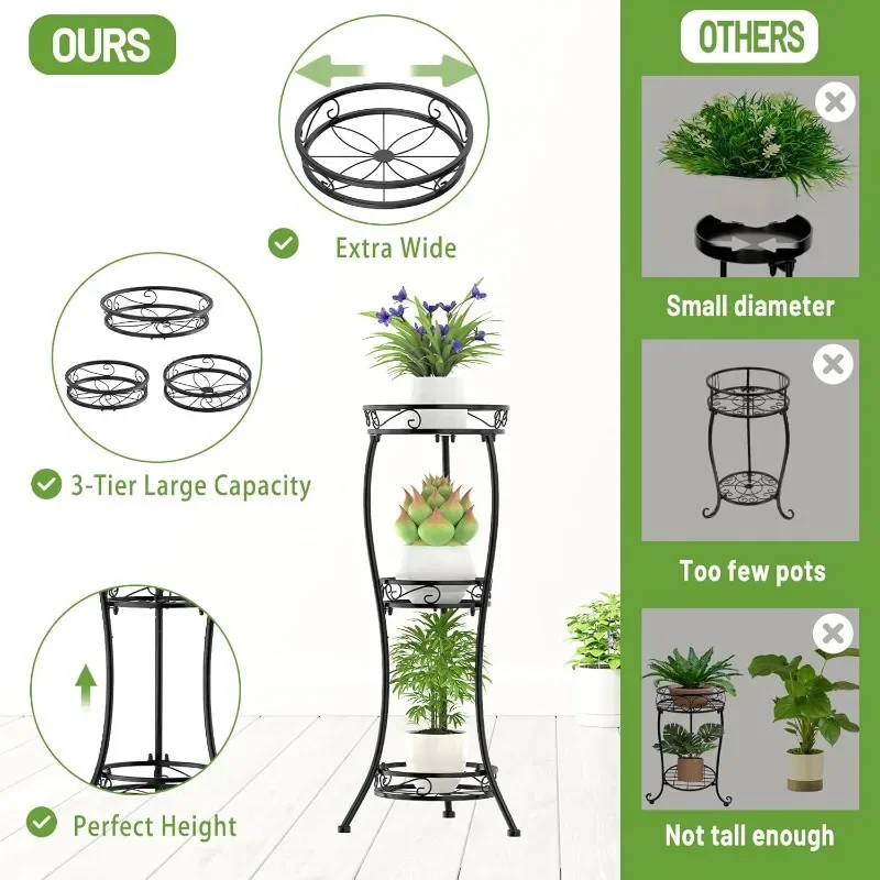 3 Tier Corner Plant Stand Indoor Outdoor, 34 Inch Tall Wrought Iron Plant Stands for Indoor Plants Multiple 5