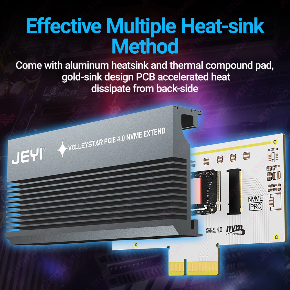 M.2 to PCIe Adapter JEYI VolleyStar with Heatsink Bracket