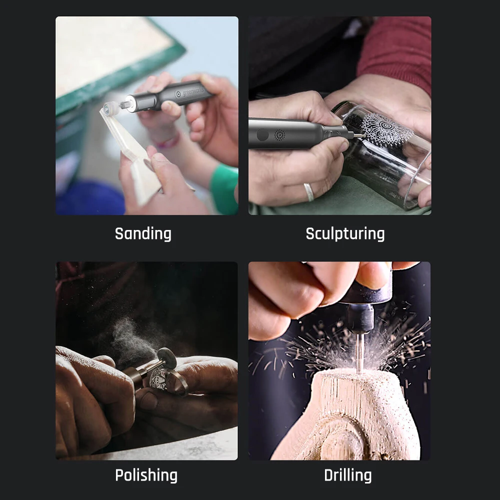 Greenworks 8V Mini Grinder 52pcs 80W Electric Grinding Engraving Cordless Variable Speed Lithium Battery Power Tools USB Charger 6