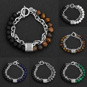 Bracciale da uomo con perline con catena in ferro 1 pz moda Punk catena in pietra smerigliata tendenza completa abbinata accessori per bracciali con perline 1