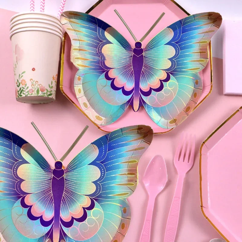 

8 Guests Colorful Butterfly Disposable Plates Spring Butterfly Fairy Theme Party Supplies Kids Favor Butterfly Birthday Party