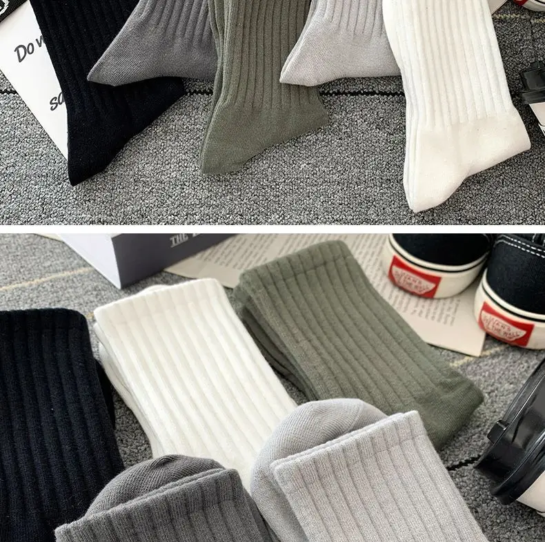 Mens Black  White Warm Socks Set - 5 Pairs Autumn Winter Sport Short Socks