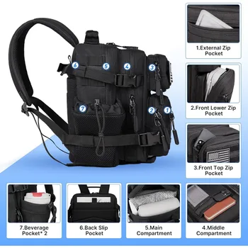 15L Mini Tactical Backpack Small Tactical Backpack for Men and Women, Military Backpack for Gym, Hiking, Daily (Black-15L) 3