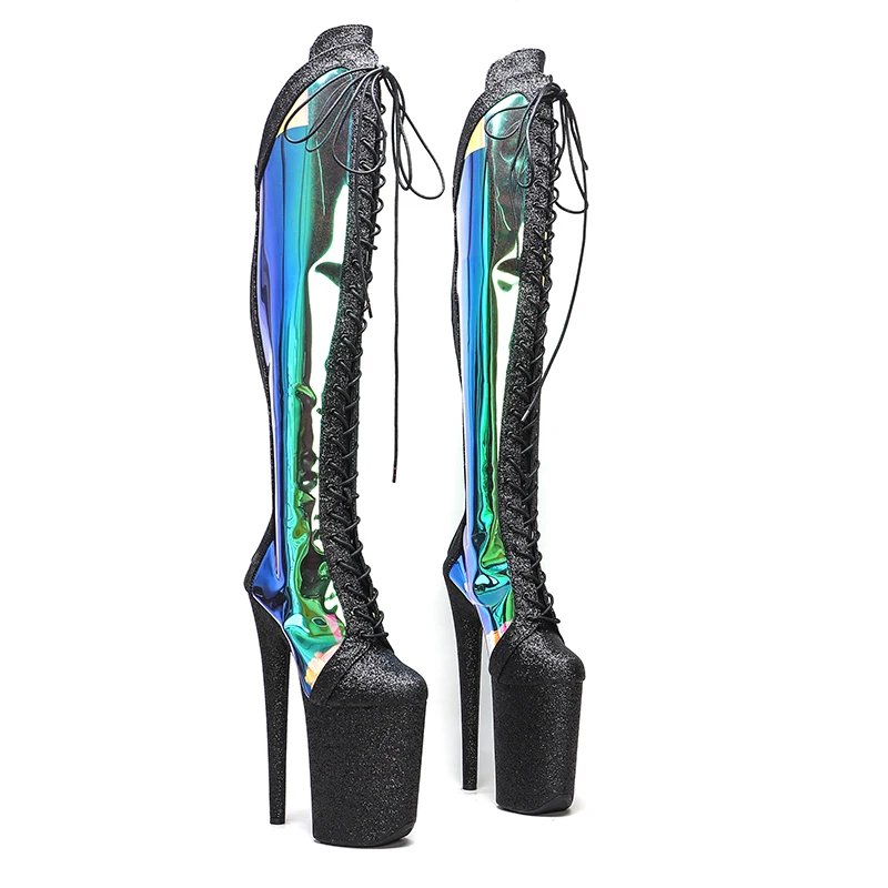 

Leecabe 23CM/9inches glitter PU with holographic upper Sexy boots High Heels Platform Pole Dance shoes