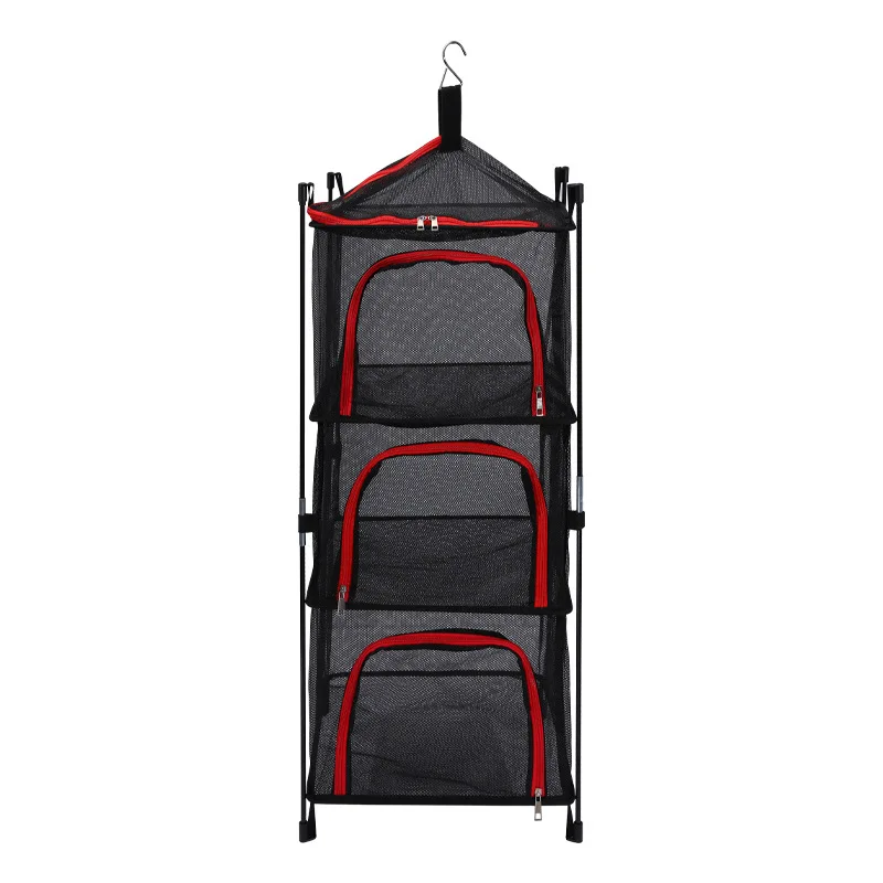 Outdoor Drying Rack 3-layer Folding Net Hanging Drying Net Multi-functional Folding Clothes Hanging Zipper Open Fishing