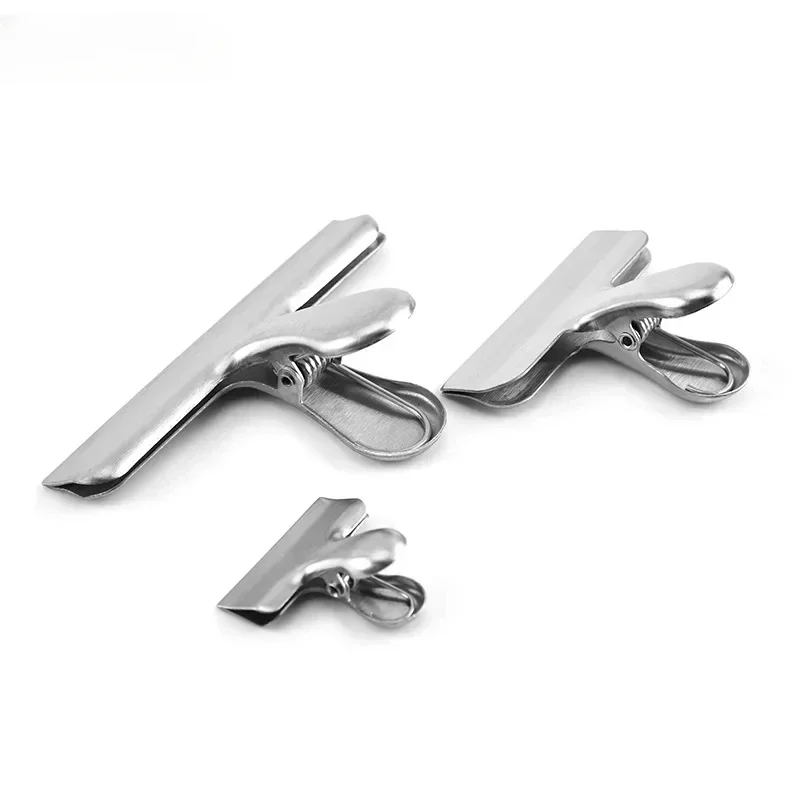3pcs Stainless Steel Bag Clipsf For Food Heavy Duty Metal Silver Food Clips Office Paper Clamps Air Tight Seal Snack Clips