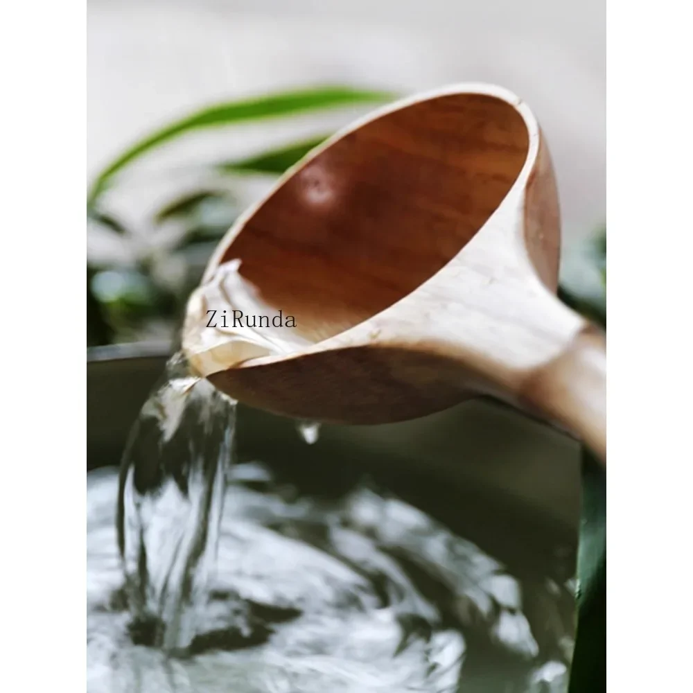 *Long handle water scoop Solid wood bamboo handle Rice scoop Kitchen wooden spoon Wooden bucket Sauna water spoon