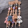 Baby Beech Teether Pacifier Chain Cartoon Animal Handmade Wood Teether Chain Baby Pacifier Clips Nipple Clip Teething Chew Toys 3