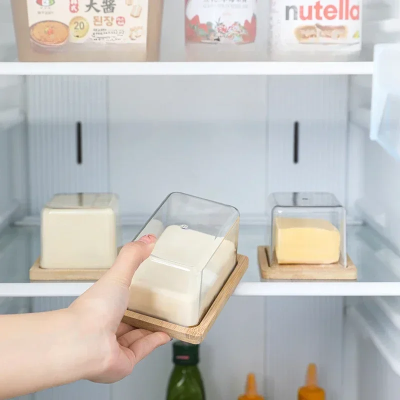 Countertop Bamboo Butter Dish Plate with Transparent Acrylic Lid Nordic Kitchen Storage Butter Container Box Butter Tableware
