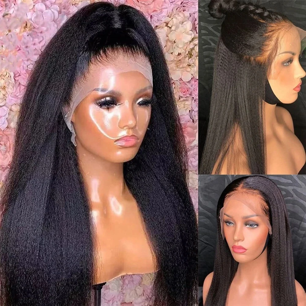 40Inch Kinky Straight Wig Human Hair 13X4 HD Lace Front Wig 250% Density Pre Plucked Brazilian Long Yaki Straight Wigs For Women 4