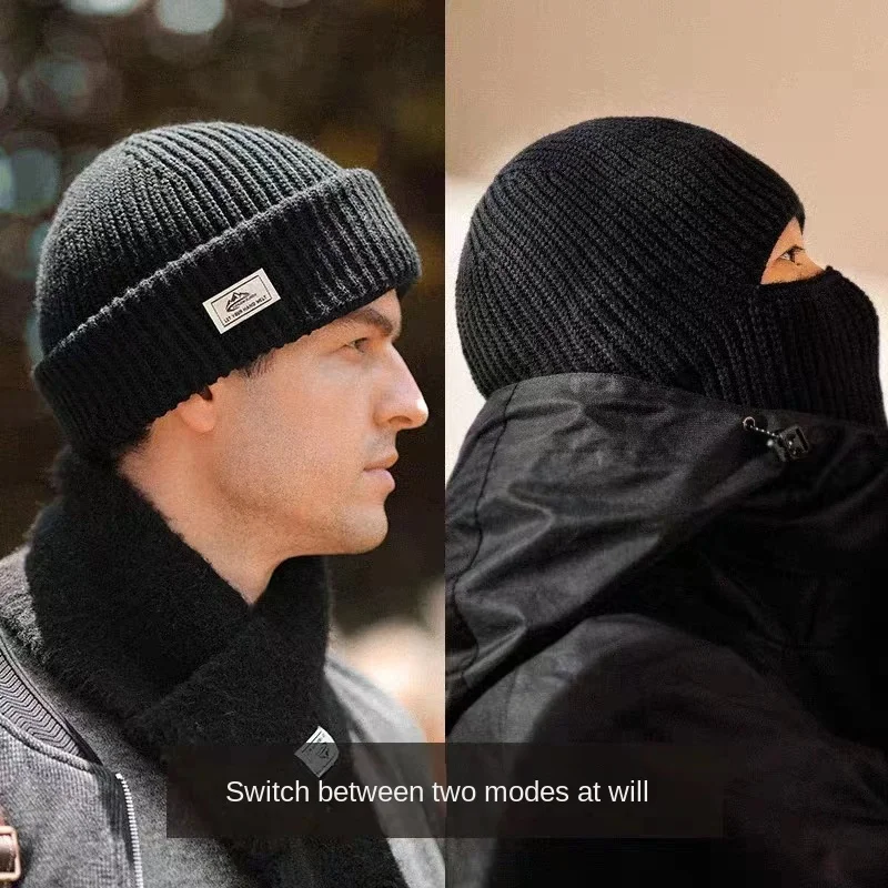 Winter Knitted Hat Cotton Thickened Cold Hat Outdoor Cycling Warm Cap Mask 2 in 1 Full Face Protection Cap Earmuffs winter hat winter accessories knitted hat scarf set