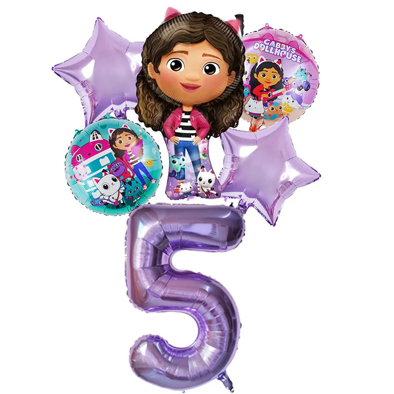 6pcs Gabby DollHouse Balloons Set Cartoon Girls Birthday Party Decoration Supplies Baby Shower Helium Globos 1