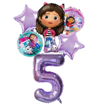 Ensemble de ballons pour maison de poupée Gabby, 6 pièces, fournitures de décoration de fête d'anniversaire pour filles, ballons à hélium pour réception-cadeau pour bébé 1