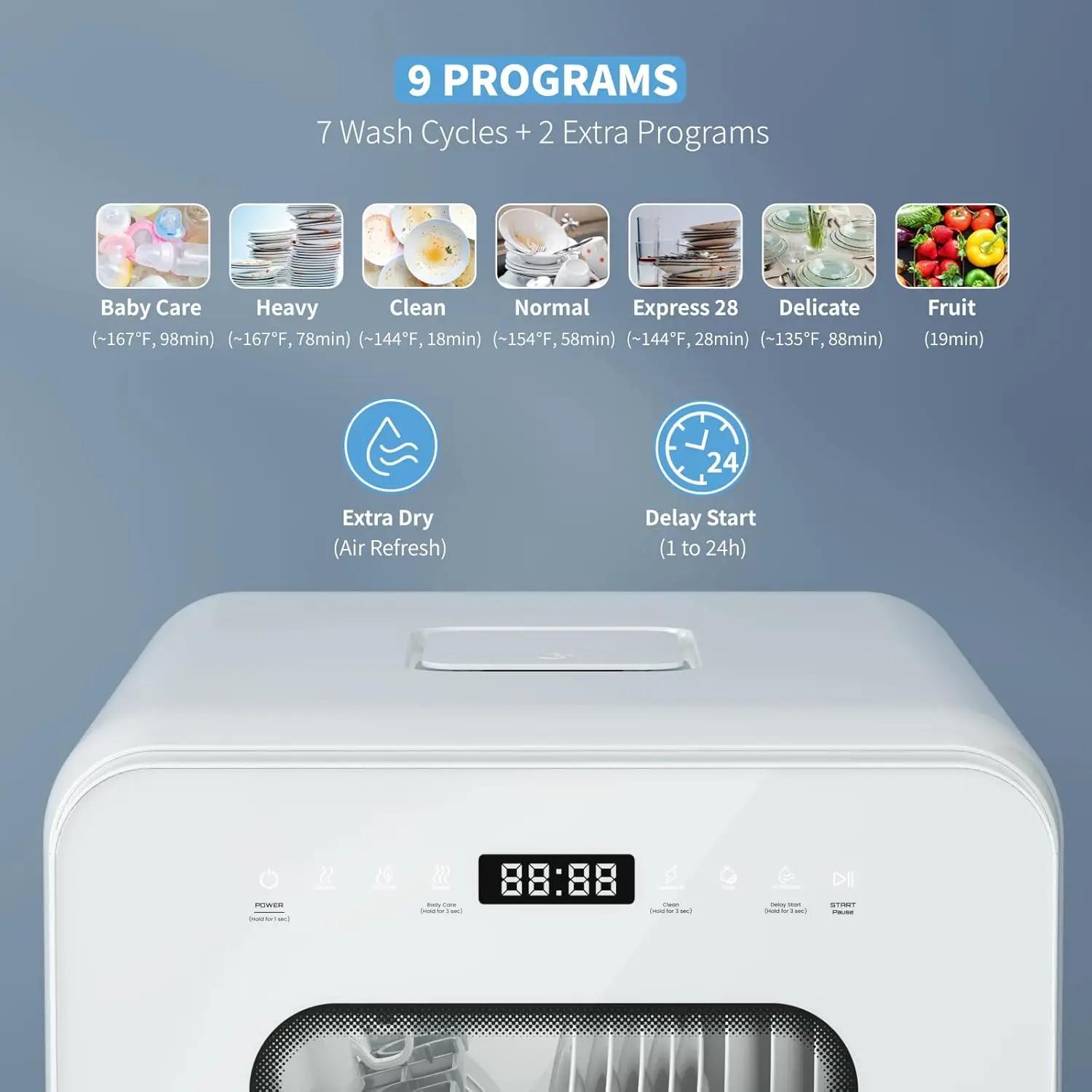 Programs Countertop Dishwasher with 5L Water Tank, Upgrade Air-Dry Function, Portable Dishwasher with 4 Place Settings