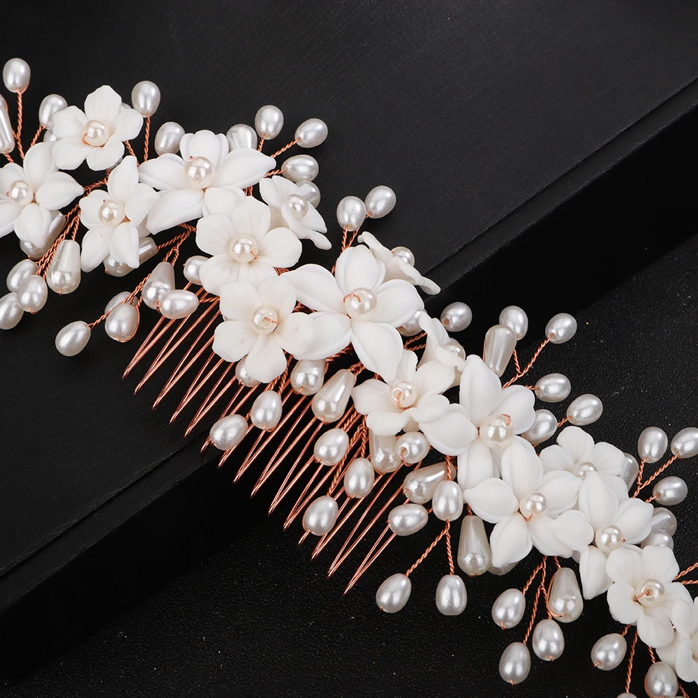 Hair Accessories Bridal Hair Accessories Trendy Birde Hair Accessories Wedding Head Jewelry White Ceramic Flower Gril Headdresses For Women Bridal Hair Comb Headpieces