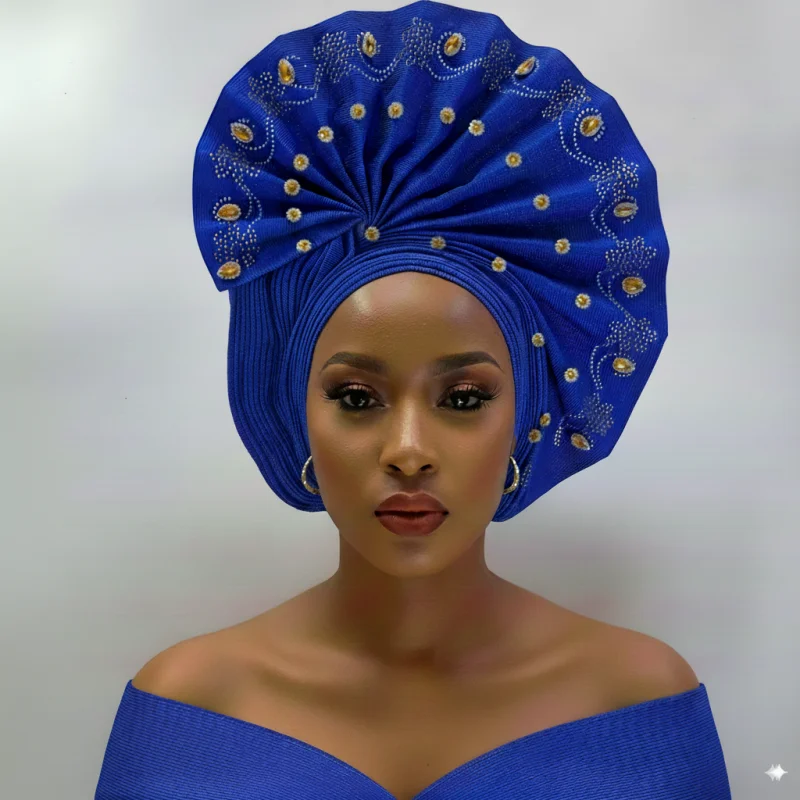 Nigerian gel headgear stone bead auto turban afro aso ebi gel aso oke wide brim headgear 7L111802 african headwrap