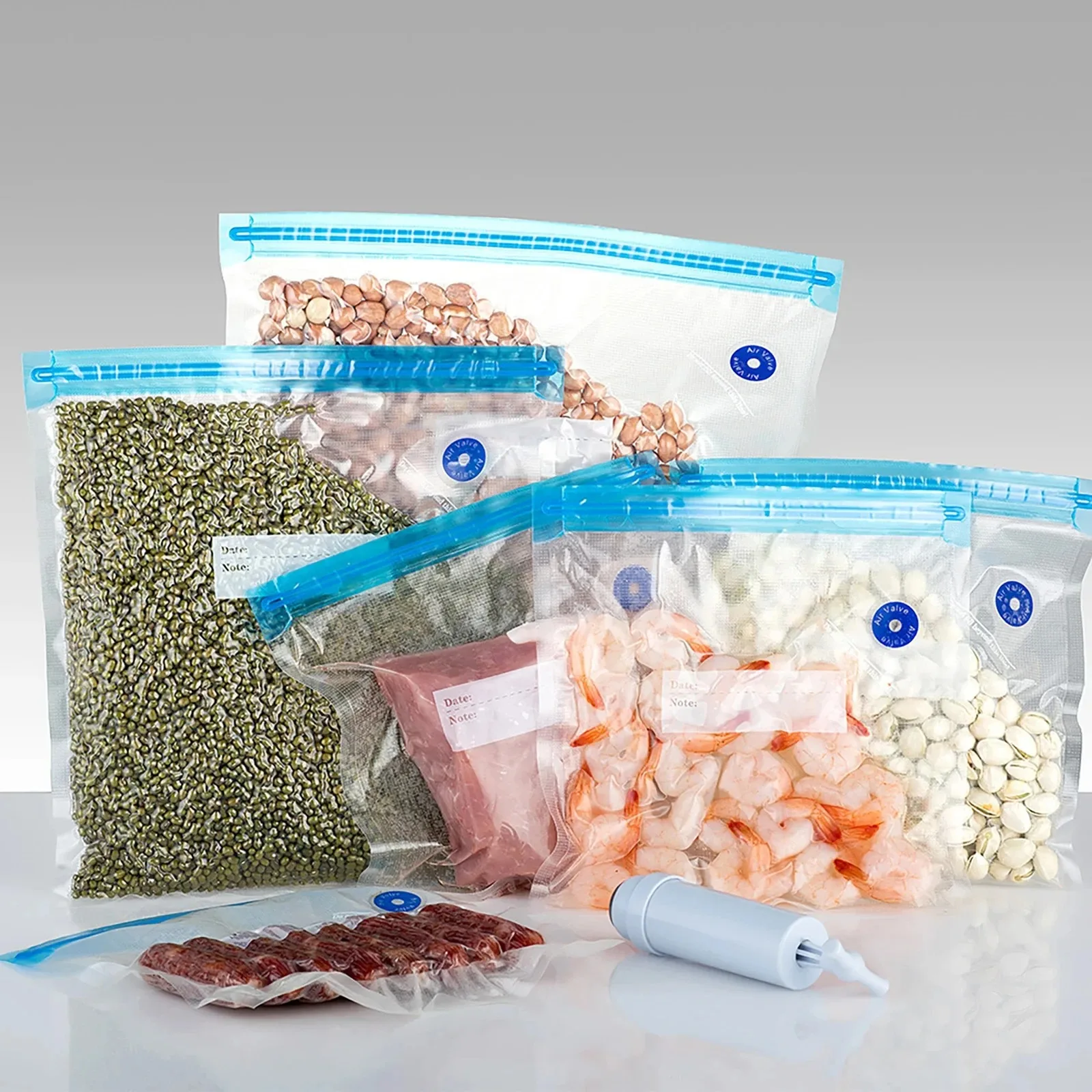 Rosenstein & Söhne borsa multiuso: 3 pezzi di sacchetti per alimenti riutilizzabili, fondo stabile, 420ml, 1,5l, 2,4l (chiusure sacchetti congelatore