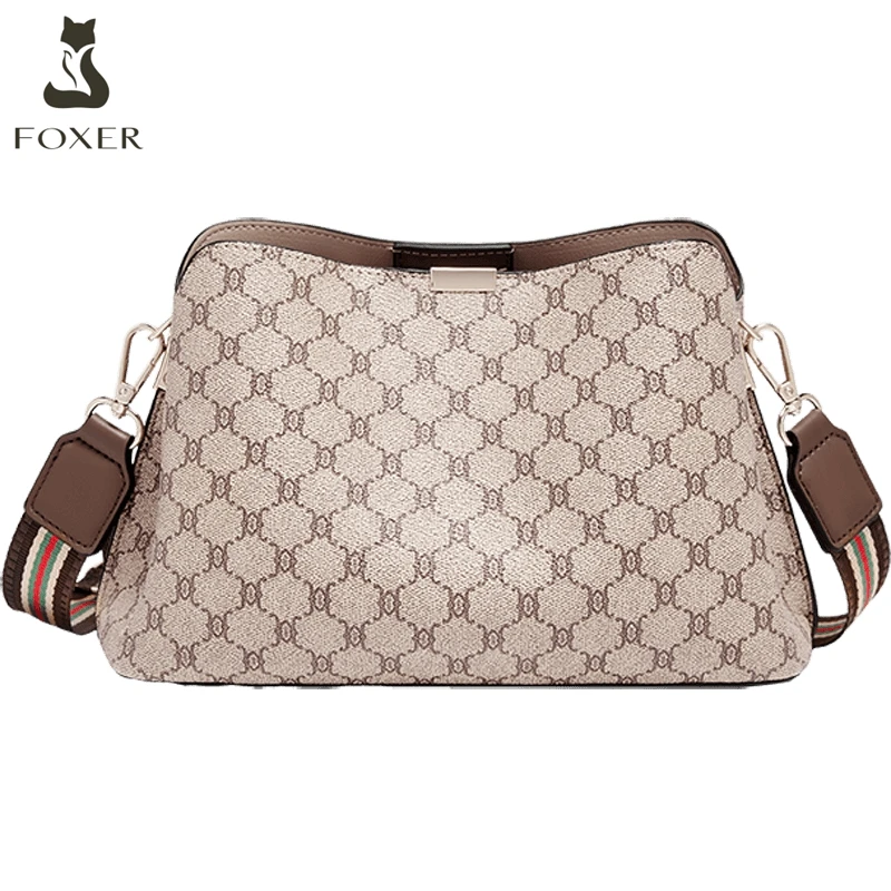 FOXER Monogram Women Shoulder Tote Bag 2026 Fashion Commuter Female Large Crossbody Purse for Mom