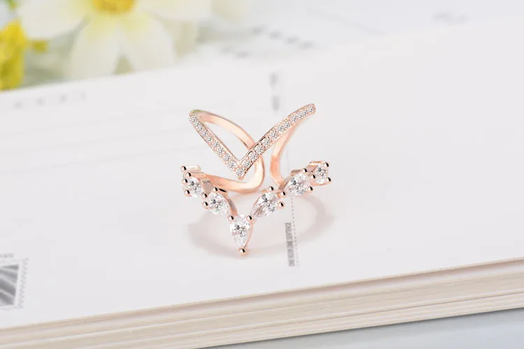925 Sterling Silver Irregular Double Layer Zirconia Ring For Women Resizable