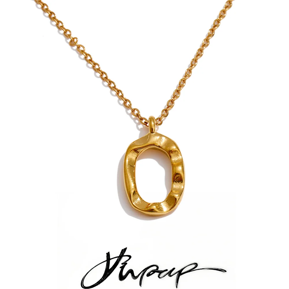Yhpup Jewelry Hollow Oval Pendant Necklace Stainless Steel 18K PVD Plated