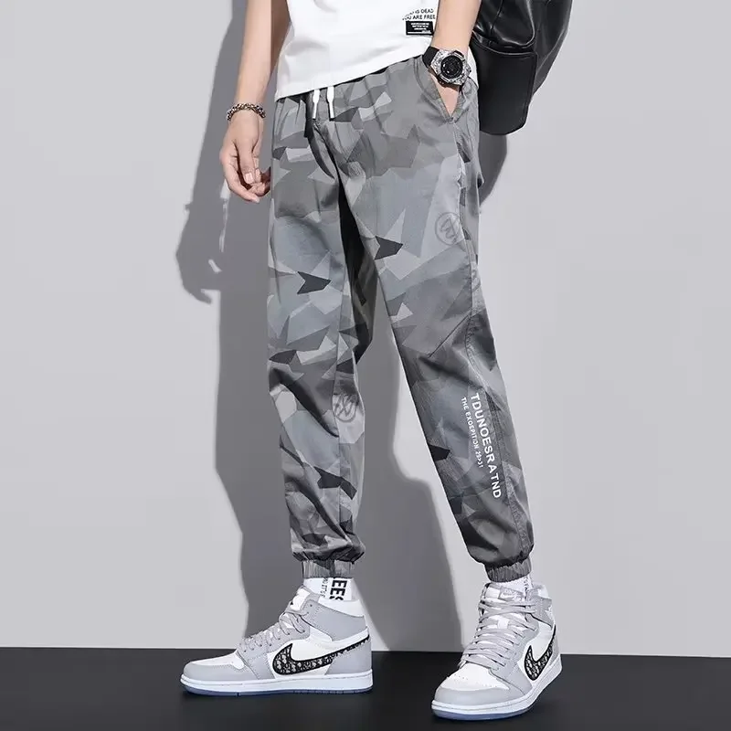 

Thin wear-resistant fashion brand camouflage pants men's small foot cargo pants men's casual foot-binding work pants
