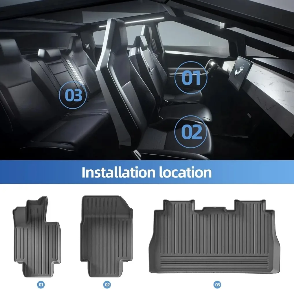 Adatto per tappetini e rivestimenti per pavimenti Tesla Cybertruck 2023-2025 Cuscinetti antiscivolo Protezione TPE 1a e 2a fila Tappetini per auto Interni - Image 3