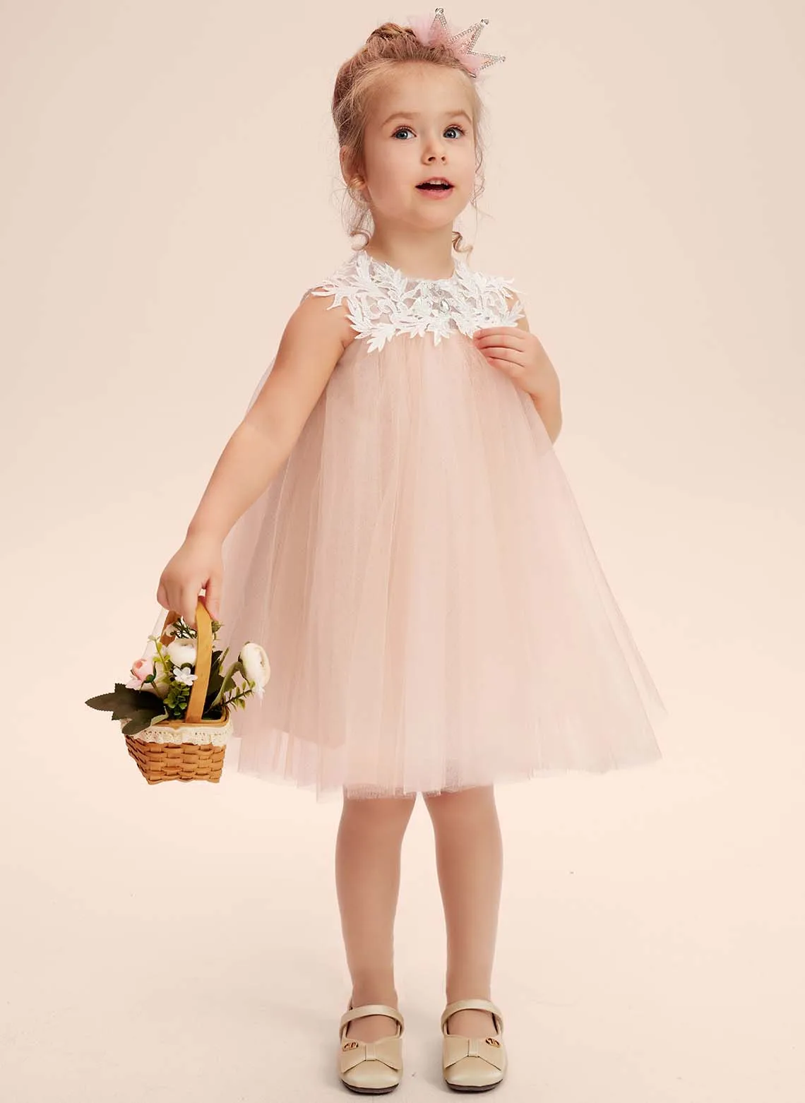 

Empire Scoop Knee-Length Tulle Flower Girl Dress Flower Girl Wedding Dress Birthday Short Princess Dress Childs' Elegant Dress