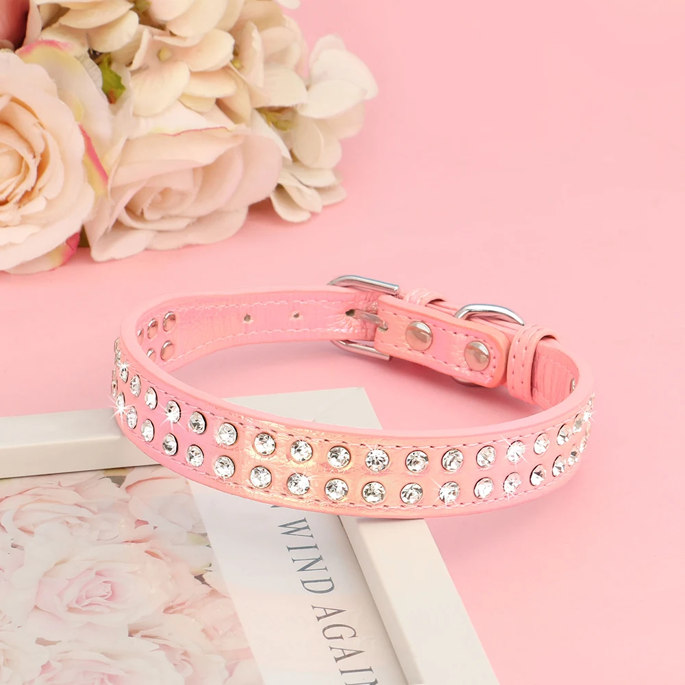 Dog Necklace Leather Rhinestone Dog Collars Bling Rhinestone Dog