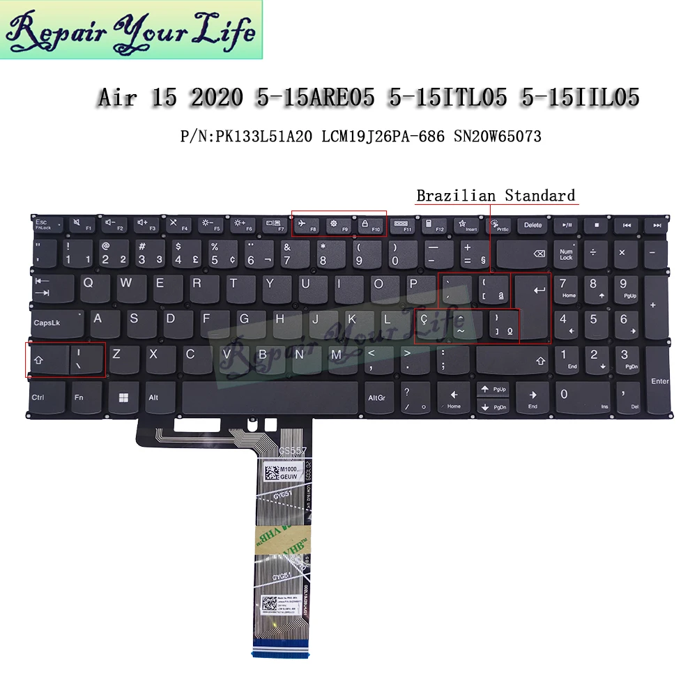 Teclado dos EUA para Lenovo IdeaPad 5-15IIL05