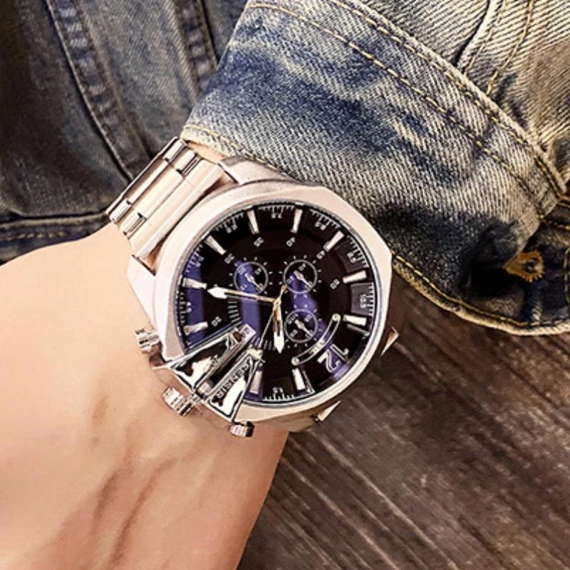 Big Dial Watch For Men Wrist Watches 2022 Stainless Steel Calendar Waterproof Creative Quartz Watches relogio masculino New