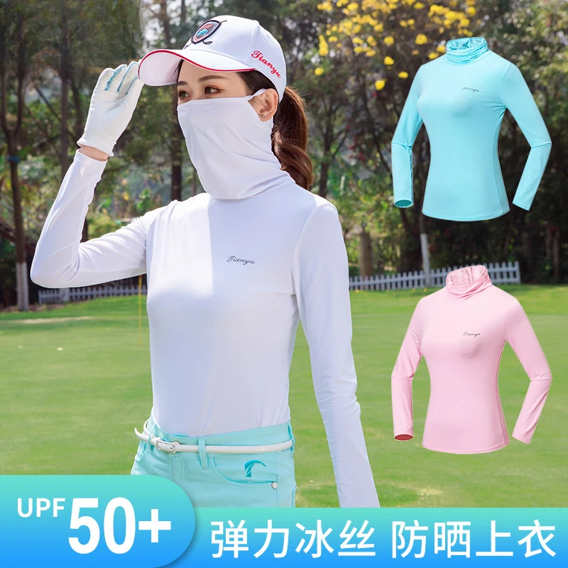 

Golf clothing spring and summer sun protection clothes women's ice silk base shirt high neck pullover face mask long sleeves