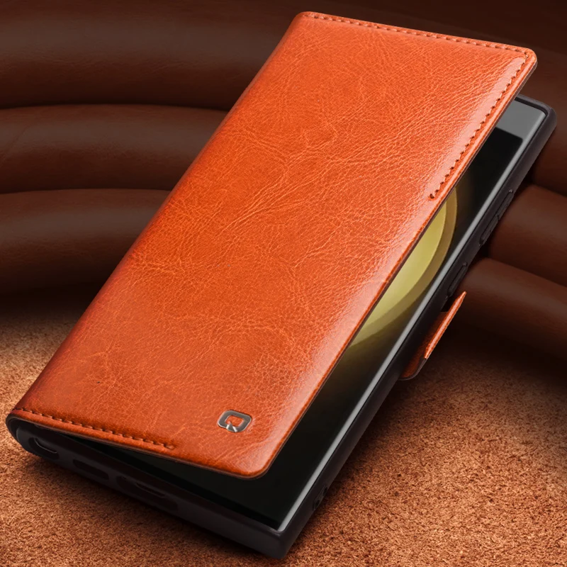 QIALINO Genuine Leather Phone Case for Samsung S23+ Plus 5G Business Style Fashion Luxury with Card Slots Cover for S23 Ultra