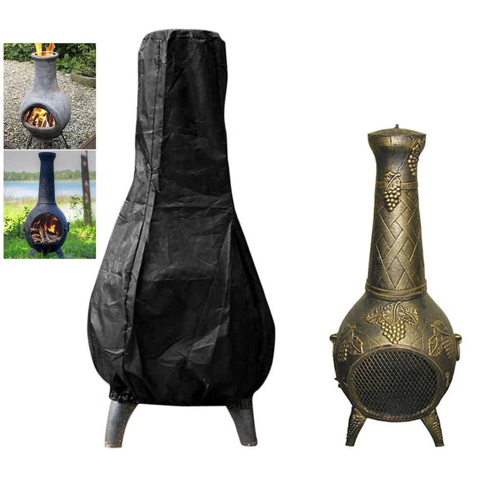 Square Waterproof Fireplace Fire Pit Column Covers Outdoor Furniture Cove Weatherproof Garden Patio Heater Black Large Cover fireplace fan
