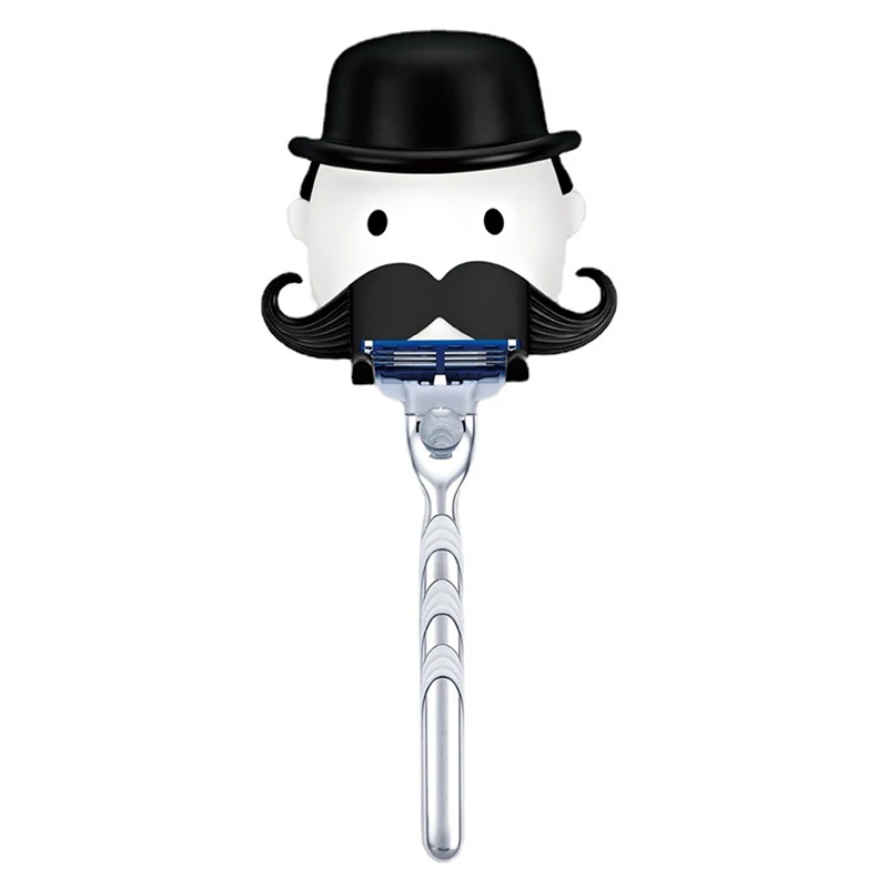 Wall Razor Beard Shaver Holder razor holder razor storage box shaver charger holder Storage Moustache Shape Plastic Bathroom Washroom Sucker Storage Rack Organizer Suction Cup Hook