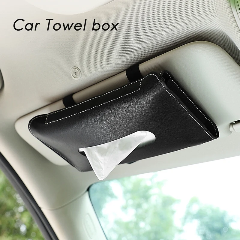 Car Tissue Box Towel Sets Car Sun Visor Pu Leather Tissue Box Holder