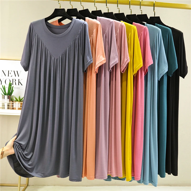 Women's Loose Modal Dress Thin Section Large Skirt Enlarged Nightdress Outer Pajamas A-line Skirt Pleated Summer Women Nightgowns Women Nightdresses Women Pajamas Sleeping Dress