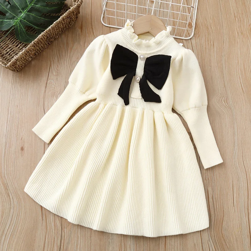 Melario Autumn Toddler Girl Dress Winter Sweater Clothes Solid Color Baby Girls Turtleneck Clothes 2 6Y Little Girls Dresses