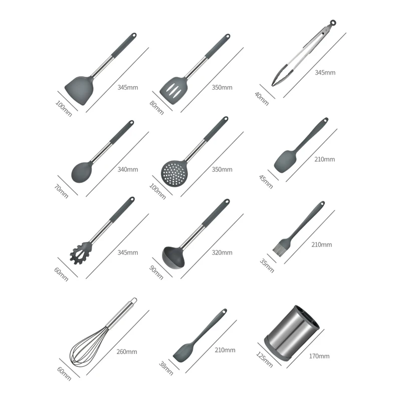 Set di 12 utensili da cucina in silicone con manici in legno – Resistenti al calore, antiaderenti, con supporto per casa e campeggio (A Set di 12 utensili da cucina in silicone con manici in legno – Resistenti al calore, antiaderenti, con supporto per casa e campeggio (A