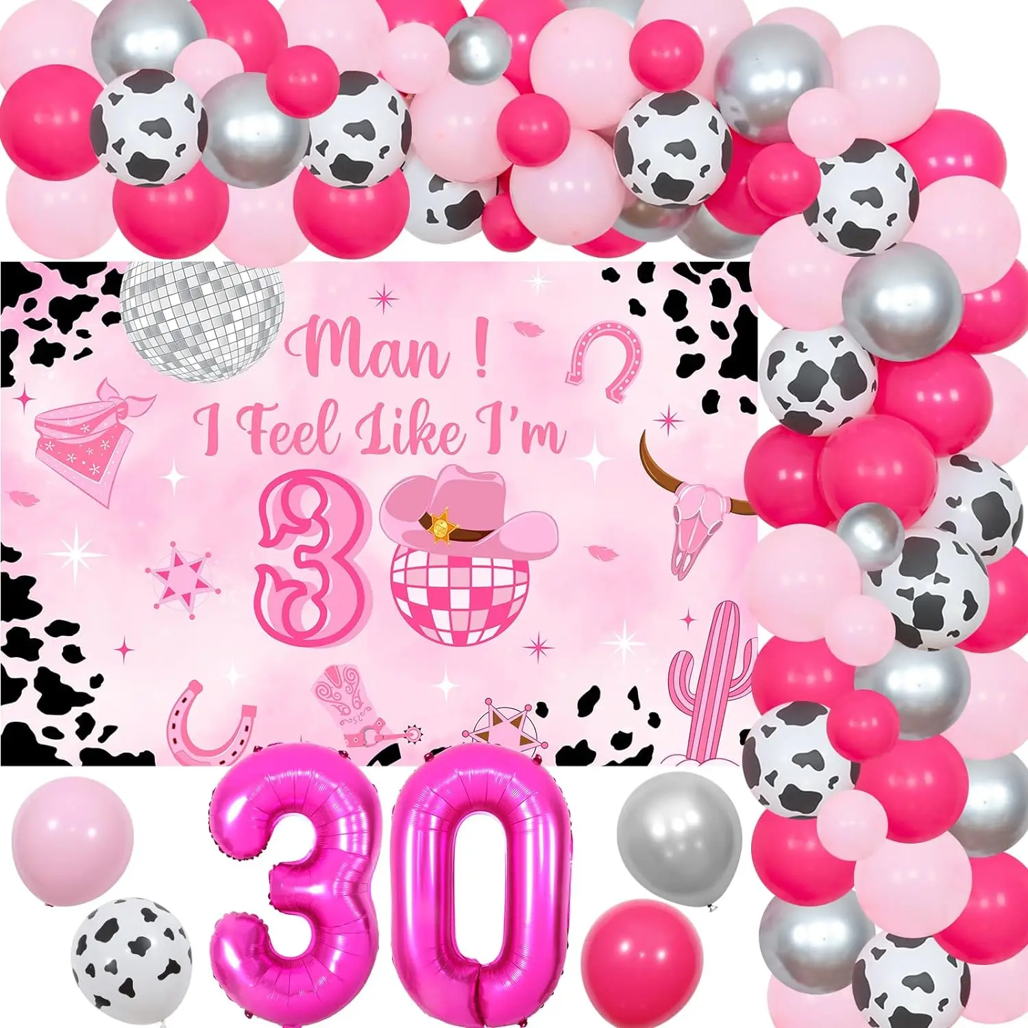 

Man i Feel Like Im 30 Decor Western Disco Cowgirl Garland Arch Kit Backdrop Number 30 Foil Balloon 30th Birthday Decor for Her