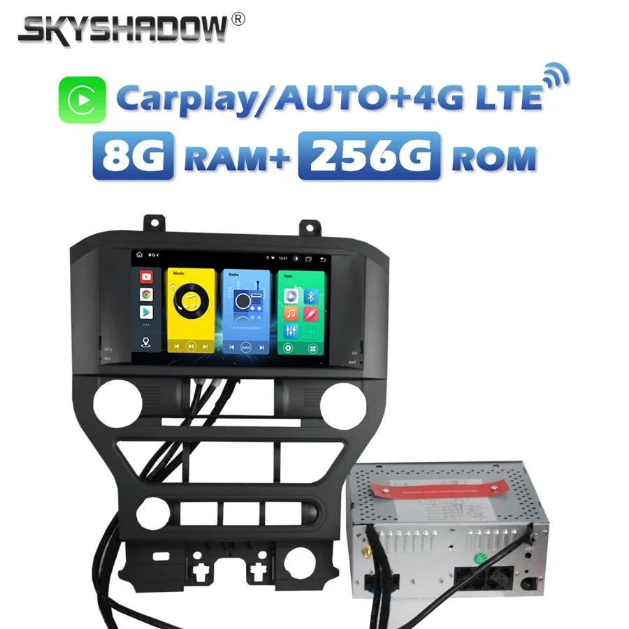 

4G SIM беспроводной Carplay Авто IPS Android 13,0 8G + 256G автомобильный DVD-плеер GPS карта RDS радио Wifi Bluetooth для Ford Mustang 2015-2017