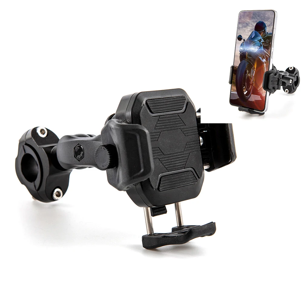 Evomosa Motorcycle Bike Phone Holder Universal Clip-On Mount For Smartphones GPS Navigation Black Motorcycle Accessories