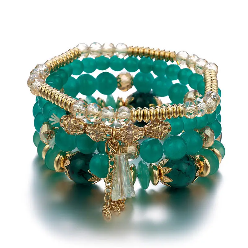 4Pcs Tassel Charm Beads Bracelet Set For Women Colorful Glass Beaded Chain Bangle Female Bohemian Jewelry