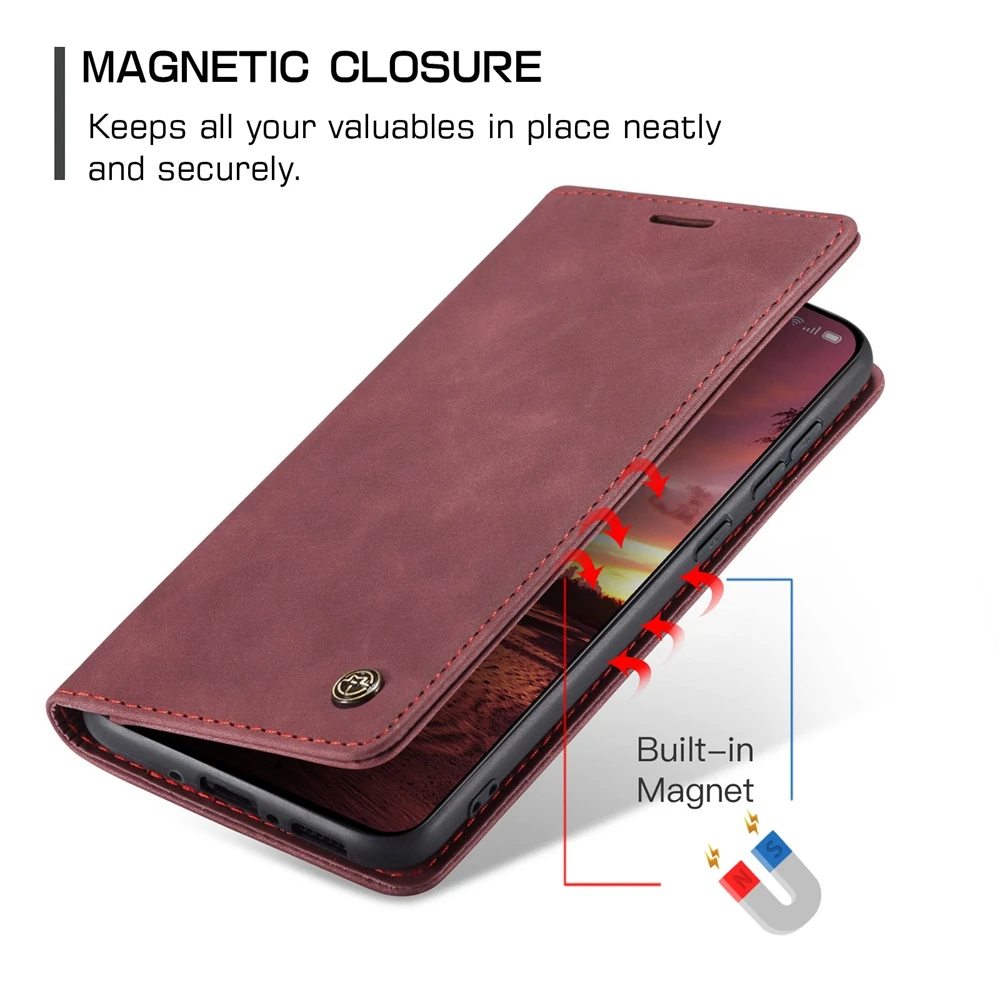 Vintage Leather Flip Wallet Case with Kickstand - Shockproof Anti-Fall Phone Cover with Card and Cash Pocket