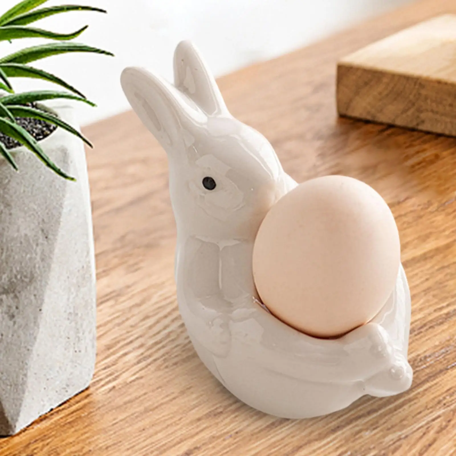 Ceramic Rabbit Egg Cup,Easter Bunny Egg Stand, Easter Tabletop Figurine for Hard Boiled Eggs Egg Holder for Lunch Breakfast