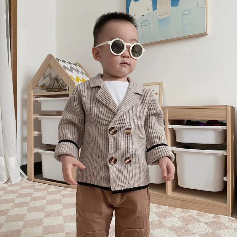 Korean Baby Cardigans Boys Winter Knit Sweaters Coat Kids Double Breasted Sweater Jacket Children Vintage Knitted Cardigans knit sweater
