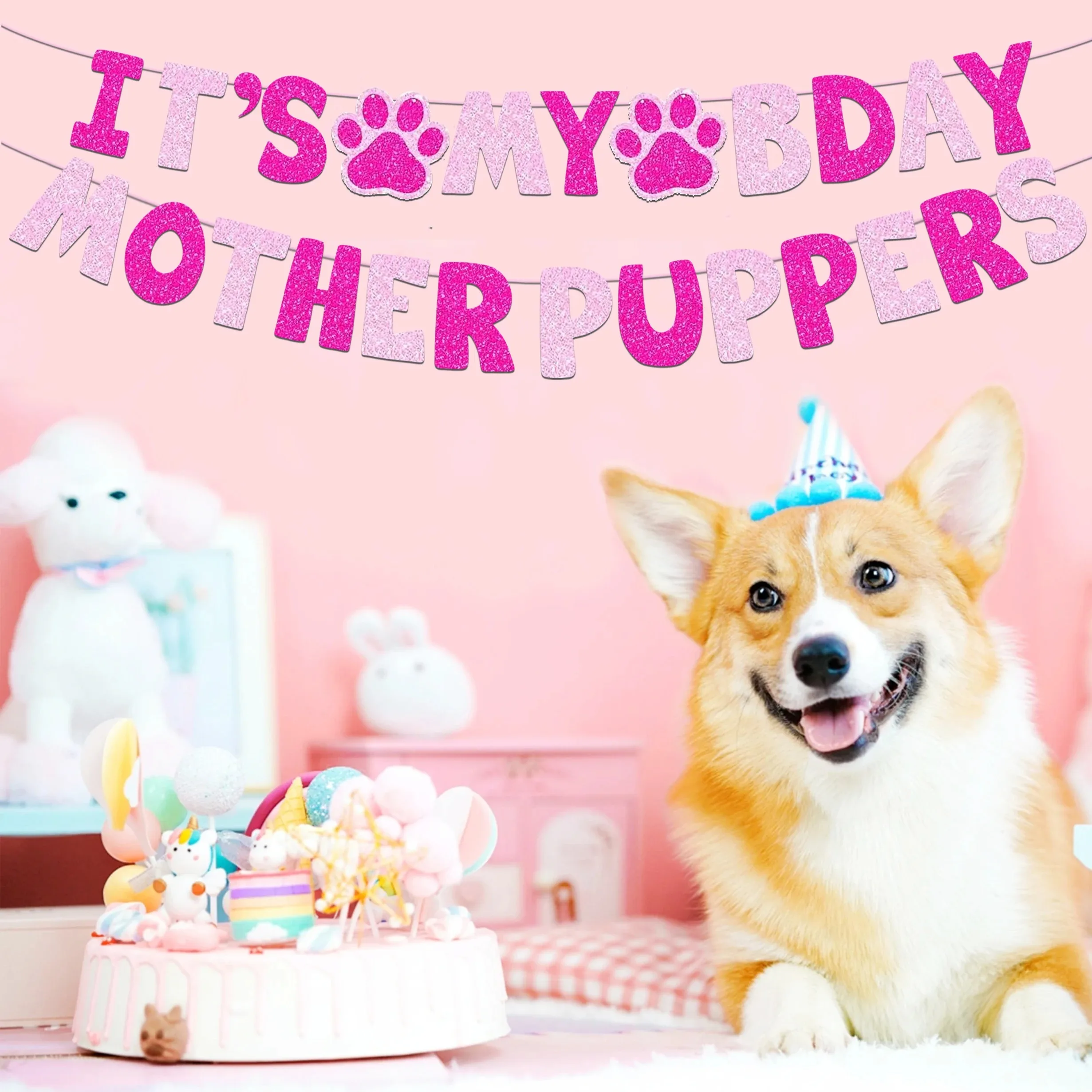 It's My Mother Puppers Banner Pink Glitter Paw Print Bunting Dog Mom Girl