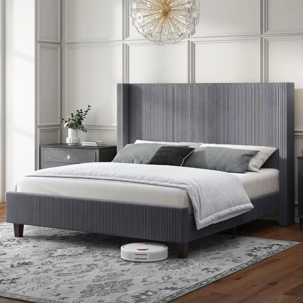 Queen Size Bed Frame, Wingback Beds with 50.8" Headboard, No Box Spring Needed, Noise Free, Upholstered Platform Bed Frame