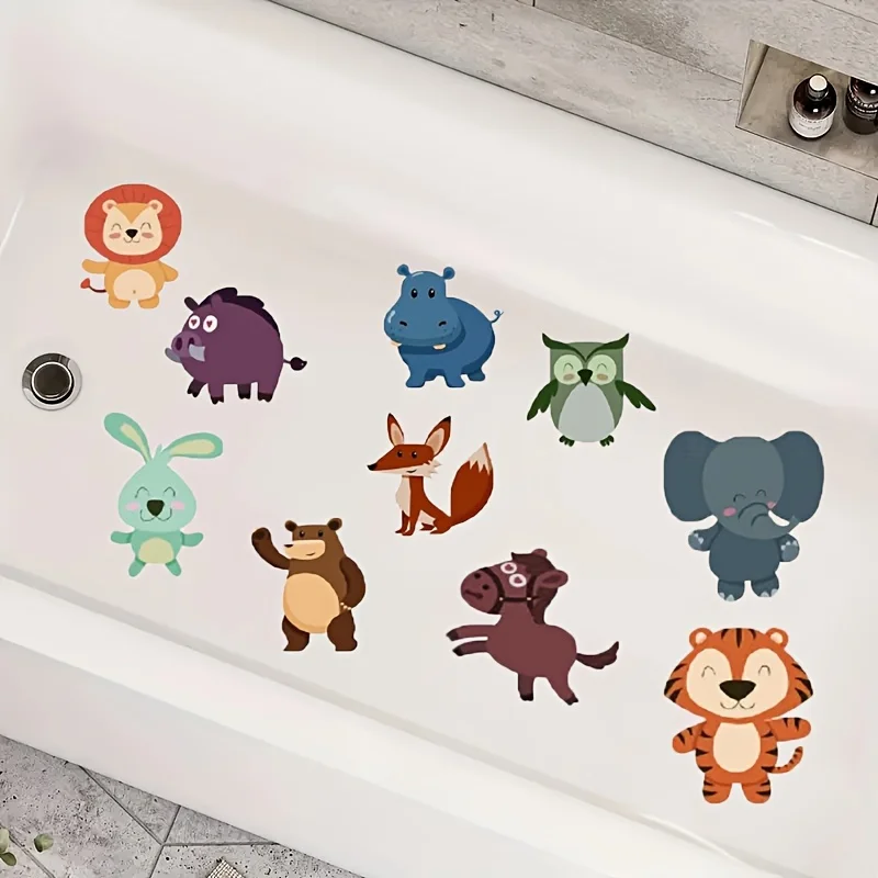10pcs Animals Pattern Bathroom Bathtub None Slip Stickers Staircase Floor Mat Kids Room Self-adhesive Anti-skid Sticker