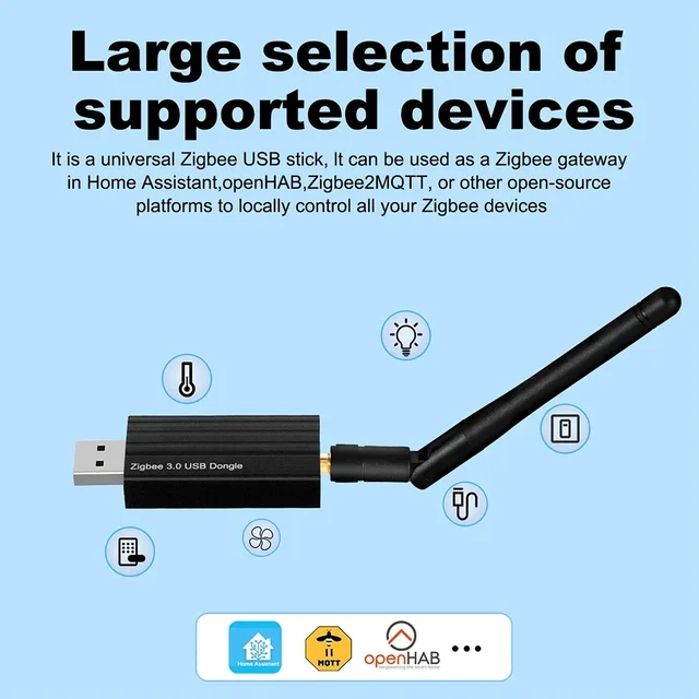 Haozee Zigbee 3.0 USB Dongle Plus Stick Universal Zigbee Gateway Hub With Antenna Compatible Zigbee Series 2MQTT Home Assistant